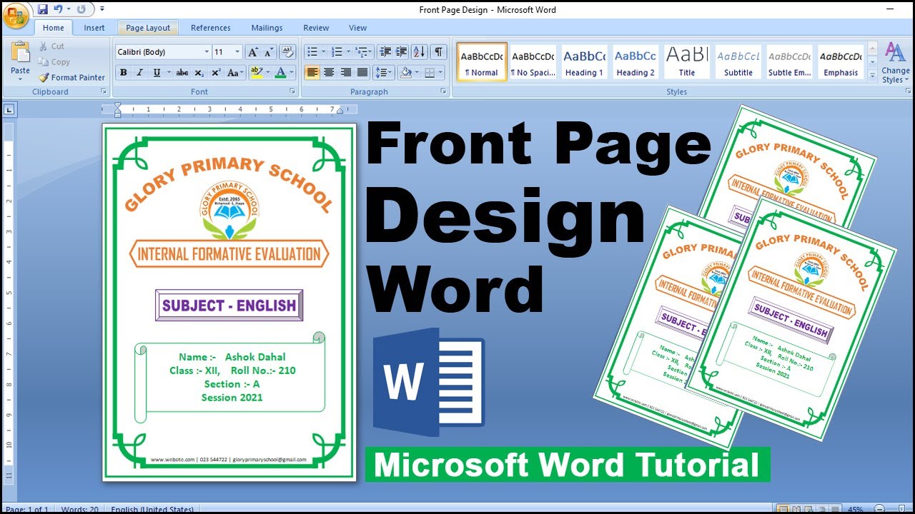 assignment front page in ms word