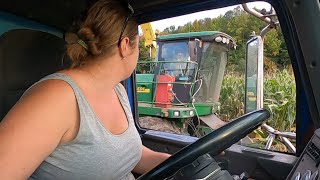 Alex running dump truck during corn harvest