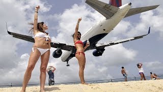 Saint Maarten low pass planes and bikini girls - Funny fails videos FFV