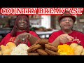 Delicious salmon croquettes rice and cheesy eggs big country breakfast mukbang