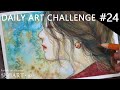 DAILY ART CHALLENGE #24 watercolor pencils/Portrait of braided hair woman 一日一絵！水彩色鉛筆で女性のイラスト　髪の描き方