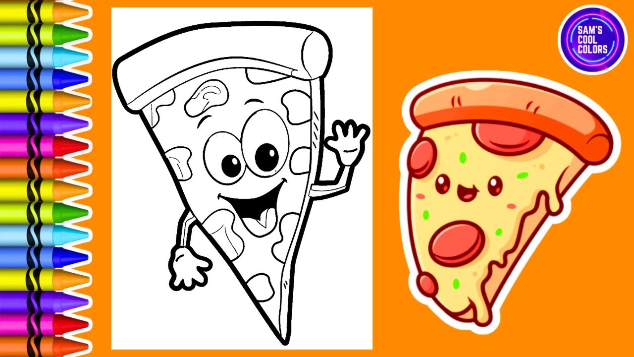 Coloring a Cute Pizza Slice Coloring Page Crayola Crayons - YouTube