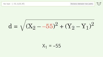 Find the distance between two points p1 (-55,1) and p2 (55,97): Step-by-Step Video Solution
