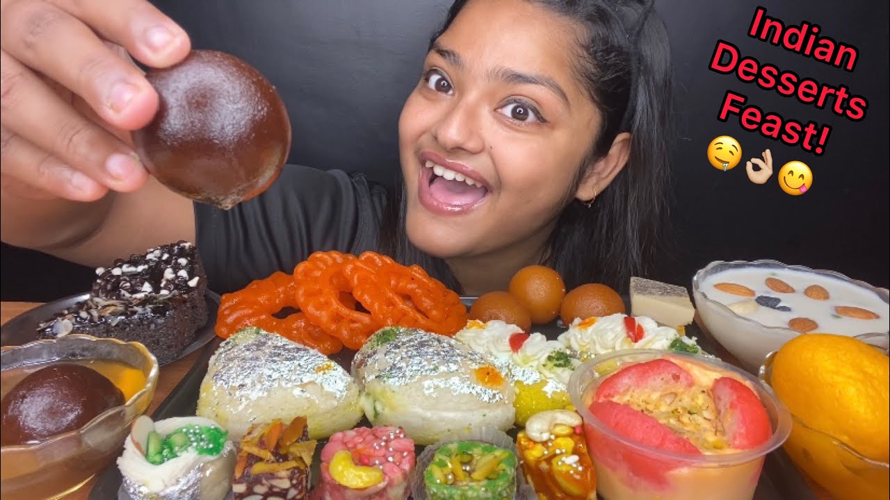 INDIAN DESSERTS EATING  GULAB JAMUN RASGULLA MALAI SANDWICH RASMALAI  FOOD EATING VIDEOS