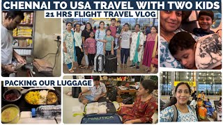 21 hrs India to USA flight travel vlog with kids | Going back to America | Etihad | USA Tamil vlog