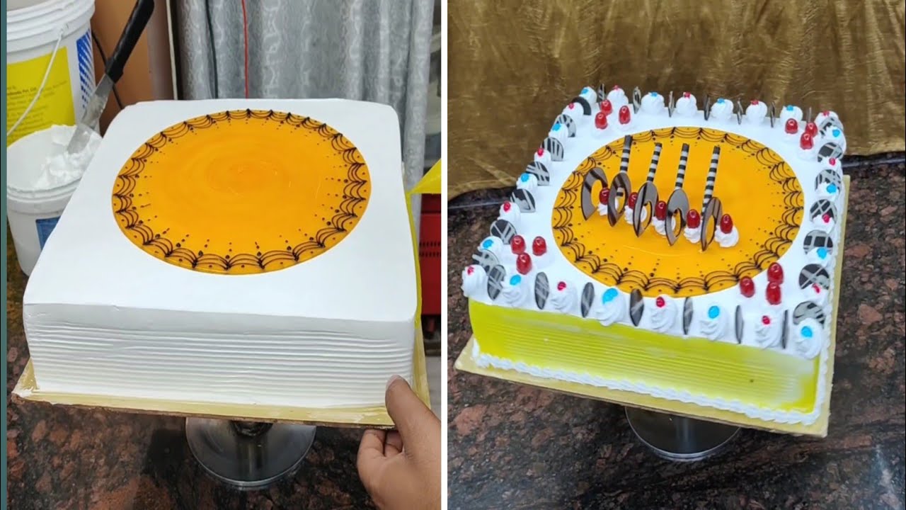 4 kg Square Cake Design Idea | Pineapple Cake Decorating Idea