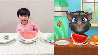 Imitate my talking tom mukbang pineapple, manggo, kiwi in real life by Fauzi channel 1,707 views 2 years ago 22 seconds