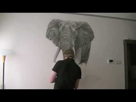 Olifant muurschildering in de woonkamer... - YouTube Olifant muurschildering in de woonkamer... - YouTube