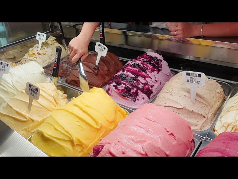 Homemade Italian gelato ice cream, Gelato bubble waffle making / 手工義式冰淇淋, 冰淇淋雞蛋仔 -Taiwan street 