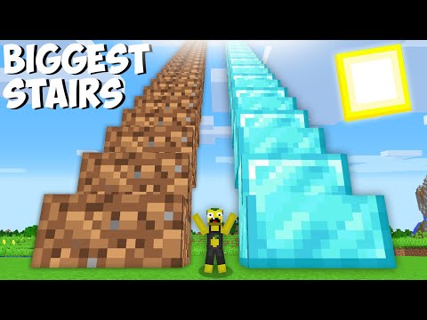 Where will THESE BIGGEST DIAMOND vs DIRT STAIRS TAKE ME in Minecraft ? SECRET HUGE STAIRS !
