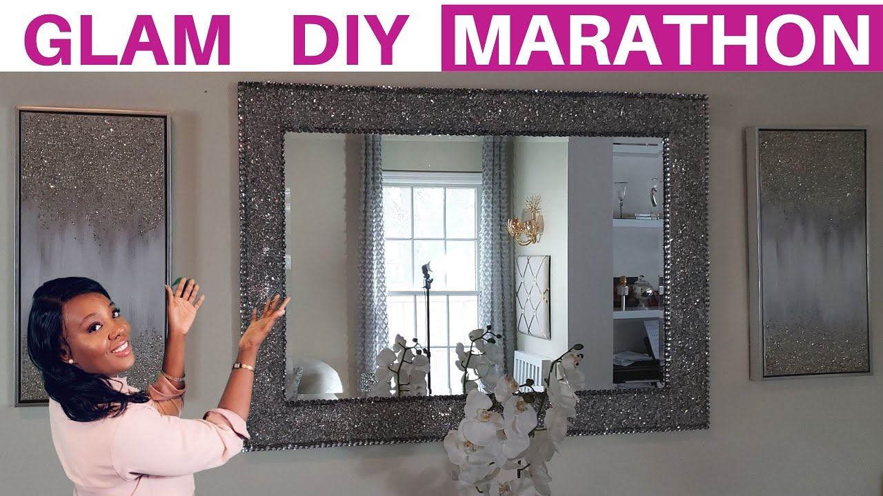 GLAM DIY MARATHON  Glam & Easy DIY Using Crushed Glass Mirror, Contact  Paper & Bathroom Mirror DIY 