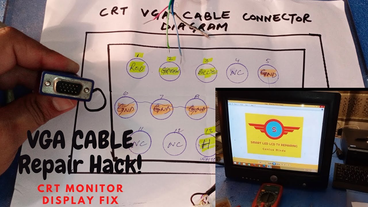 Crt Monitor Vga Cable Repair || How To Repair Vga Cable
