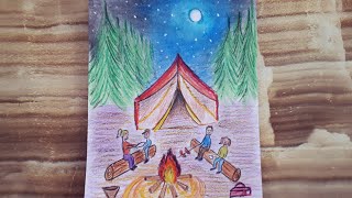 KURU BOYA PASTEL BOYA İLE KAMP RESMİ / SCOUTS AND TENT CAMPING DRAWING @sbnmyucel