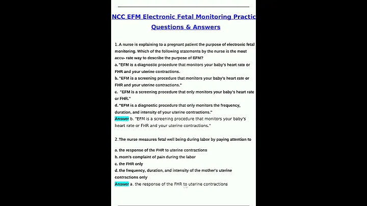 NCC EFM Electronic Fetal Monitoring Practice Exam Latest 2025  2026 Most Comprehensive Qs  Ans  to P