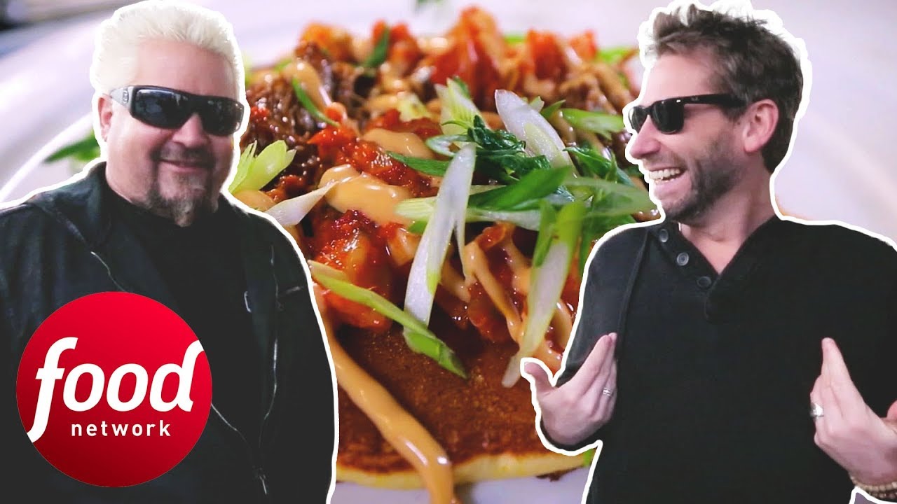Guy Fieri And Chad Kroeger Try Out A Duck Pancake With Kimchi | Diners, Drive-Ins & Dives