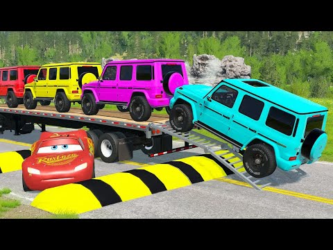 Flatbed Truck Mcqueen | Transportation with Truck - Pothole vs Car #48 - BeamNG Drive
