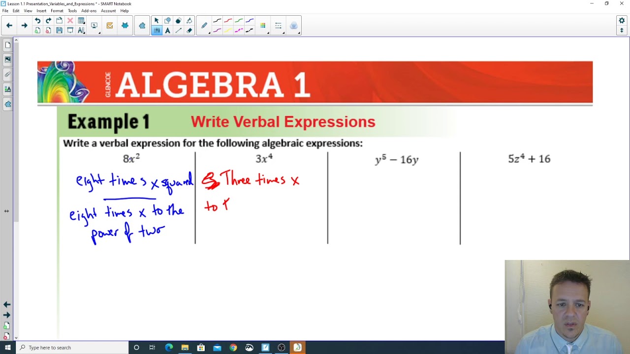 Lesson 1.1 Page 1 of 2 - Variables and Expressions - YouTube