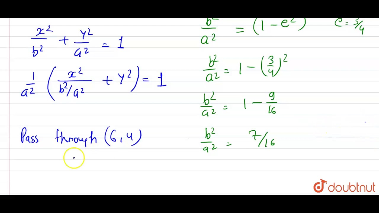 Find the equation of the ellipse with eccentricity `3/4