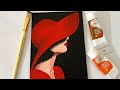 Lady in Red Hat Acrylic painting ||  A Girl hiding under a Hat  || How to Paint a Lady with Hat ||