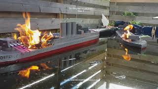 Burning And Sinking Model Ships Battlecruisers Minotaur And Defence