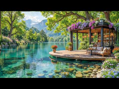 ☕ Lakeside Flower Café & Morning Jazz | Peaceful Nature Ambience for Study, Work & Relax