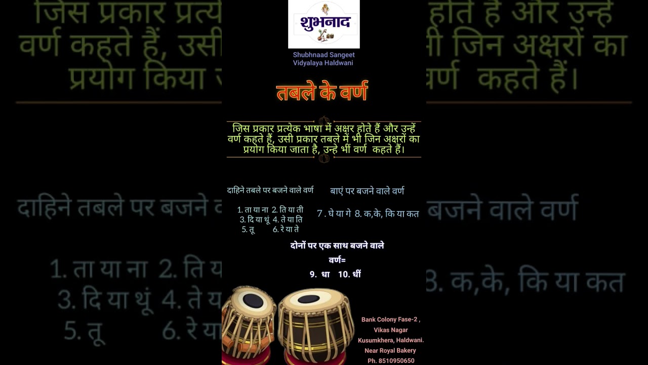Tabla ke Varn (वर्ण )ll Shubhnaad Sangeet Vidyalaya, Haldwani 8510950650.