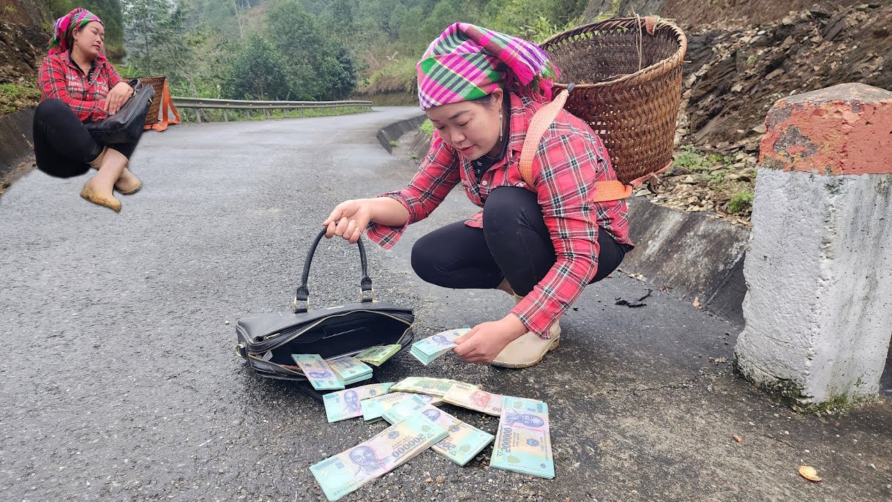 A girl wanders the streets, looking for plastic bottles and cans, and finds a lot of money