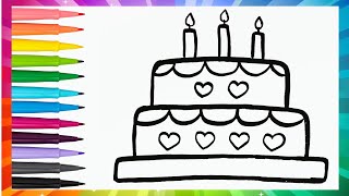 Easy Super Birthday cake drawing , painting and colouring for kids , toodles for kids, somser artist