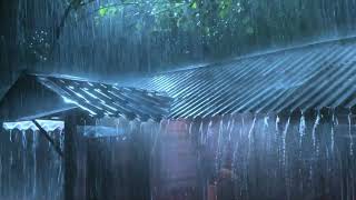 Defeat Insomnia in 3 Minutes with Heavy Rainstorm ⛈ Thunder Bombarded on a Tin Roof in Park at Night