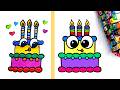 How to draw a fluffy cake | painting and glitter step by step