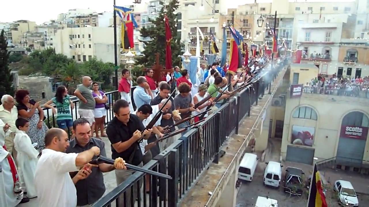 Maltese hunters fire their shotguns in honour of St.Julian