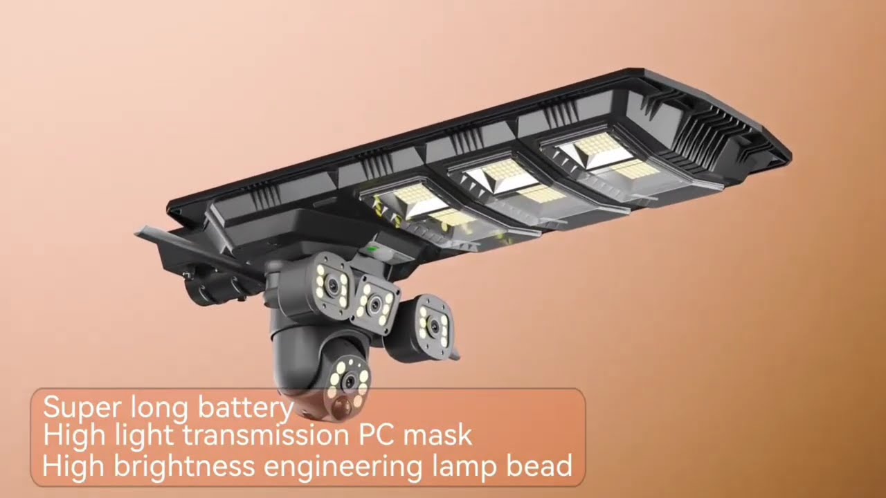 Integrated seurity solar Street Light with camera features high brightenss Support 4G or WIFI IP65
