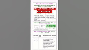 RRB CEN 08/2024 GROUP D Recruitment 2025 || Application Filled Now | #railwaygroupd #groupd #railway