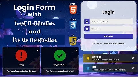 How to make Advanced Login Form with Toast Notifications, Popups | HTML CSS & JS | Code Glitchers