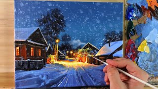 How to Paint Night Winter Town / Acrylic Painting / Correa Art