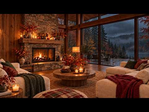 🍂 Cozy Cabin Jazz for Coffee, Study & Relaxing Evenings | Autumn Holidays | Thanksgiving Dinner Mood
