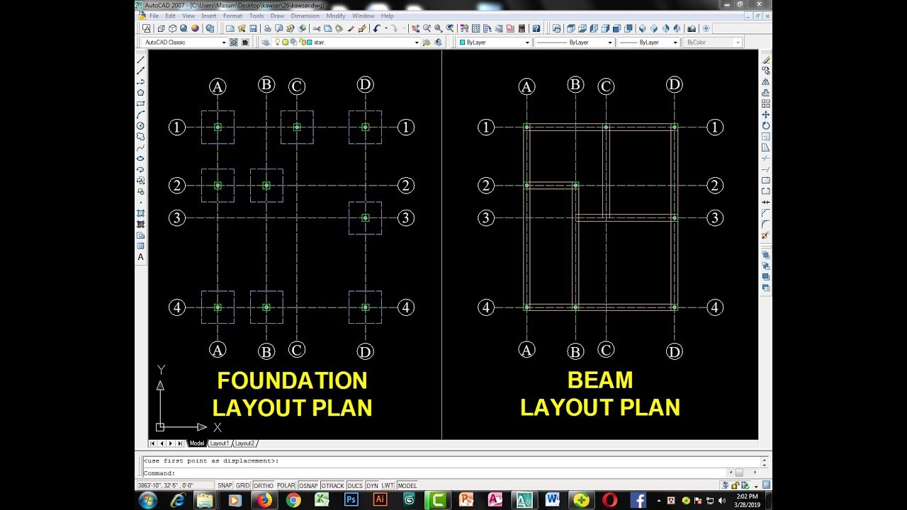 Foundation layout plan in autocad bangla tutorial YouTube