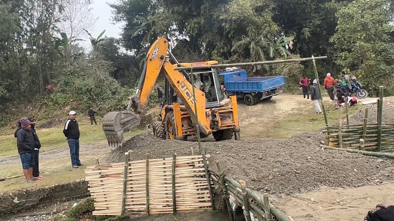 Villagers Have Built A Bamboo Bridge Over The River Together (JCB Dozer Video)