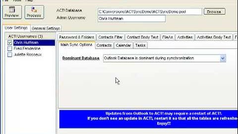 123 ACT! Sync Conversion Options