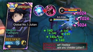 TOP GLOBAL JULIAN NEW BEST RECOMMENDED LIFESTEAL BUILD 2024 (try this)  MLBB
