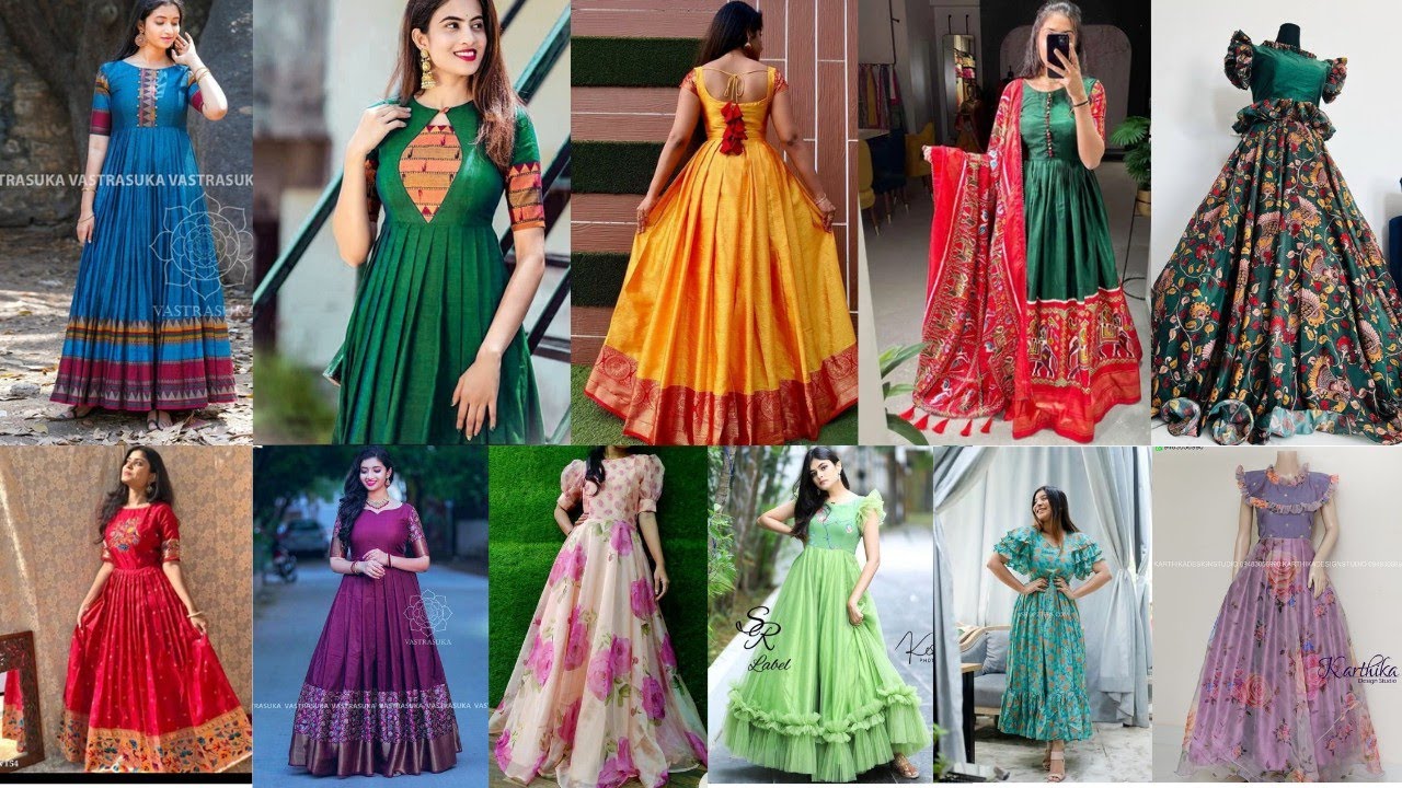 Pattu Long Dress Designs 🤩 Covert Old Saree Into New Dress Design  Ideas|Reuse Old Saree To Long Gown - YouTube
