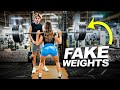 Girlfriend squats fake weights in the gym prank