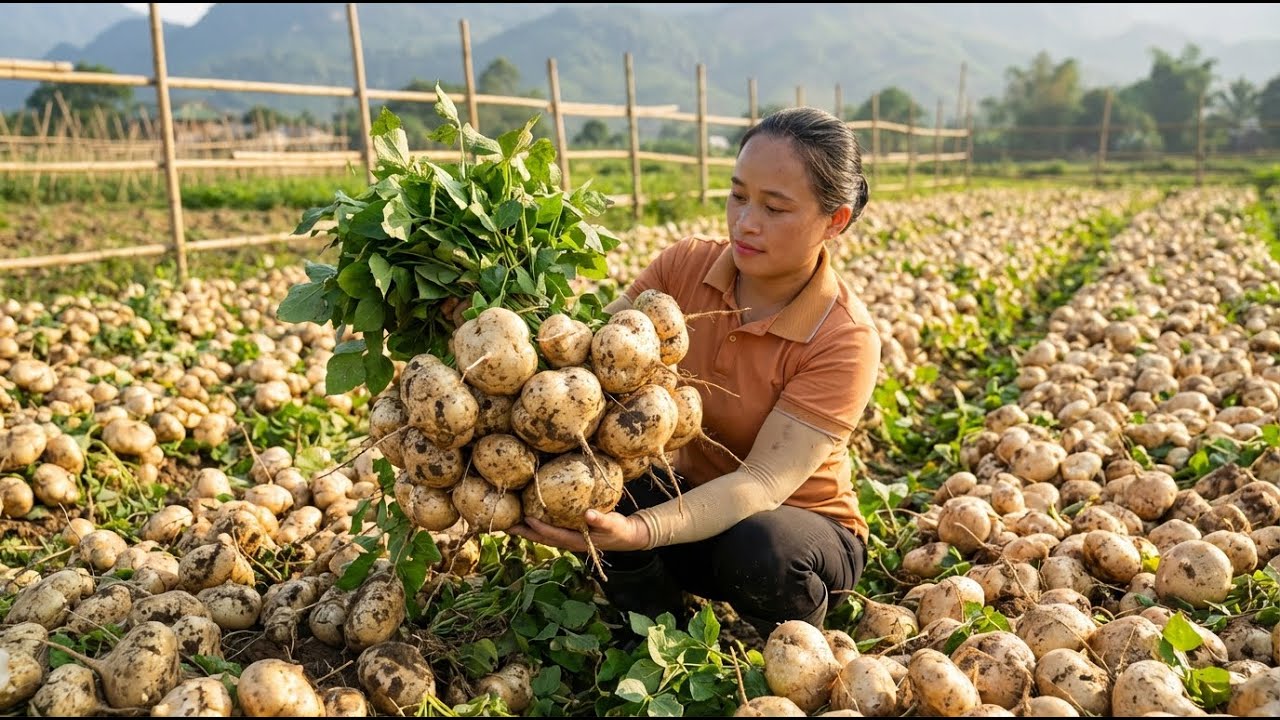 Harvesting Giant Jicama and Taking It to the Market for Sale, Caring for the Livestock