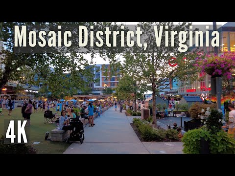 Mosaic District, Merrifield, Virginia | Friday night walk | 4K | USA