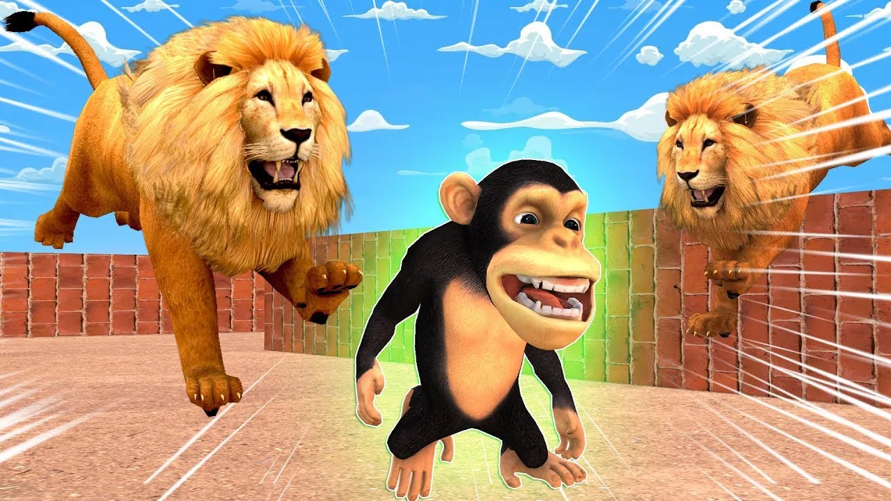 Temple Run Funny Monkey vs Giant Lion Escape From Pc Maze Game | Giant Gorilla vs Zombie Lion