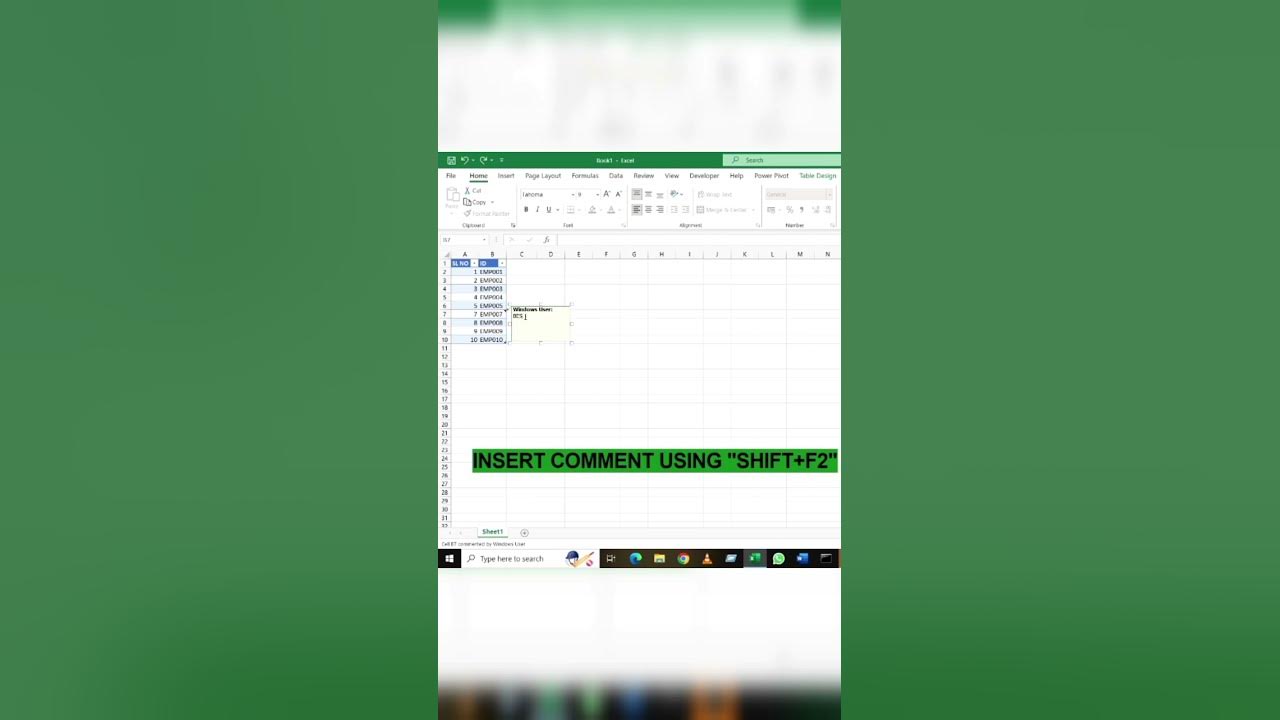 insert-comment-in-excel-excel-shortvideo-youtubeshorts-shorts