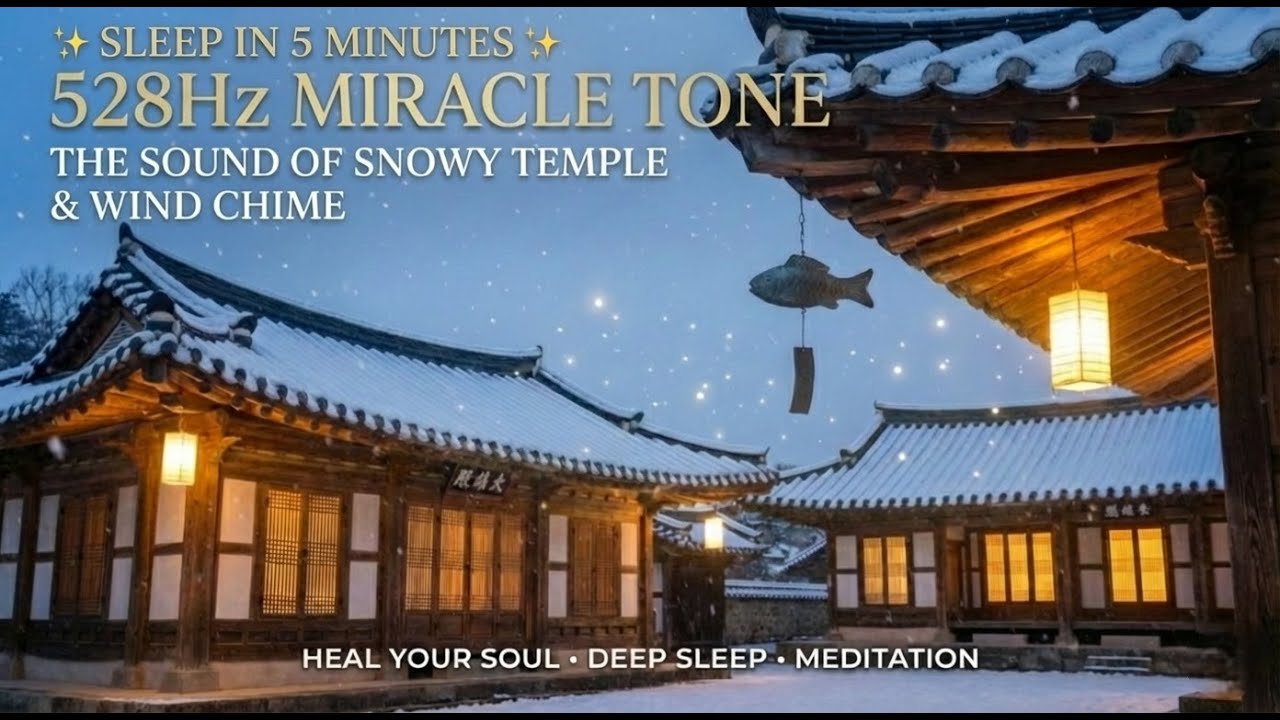 [528Hz] Deep Sleep in 5 Minutes: Snowy Mountain Temple Bell for Anxiety & Stress Relief
