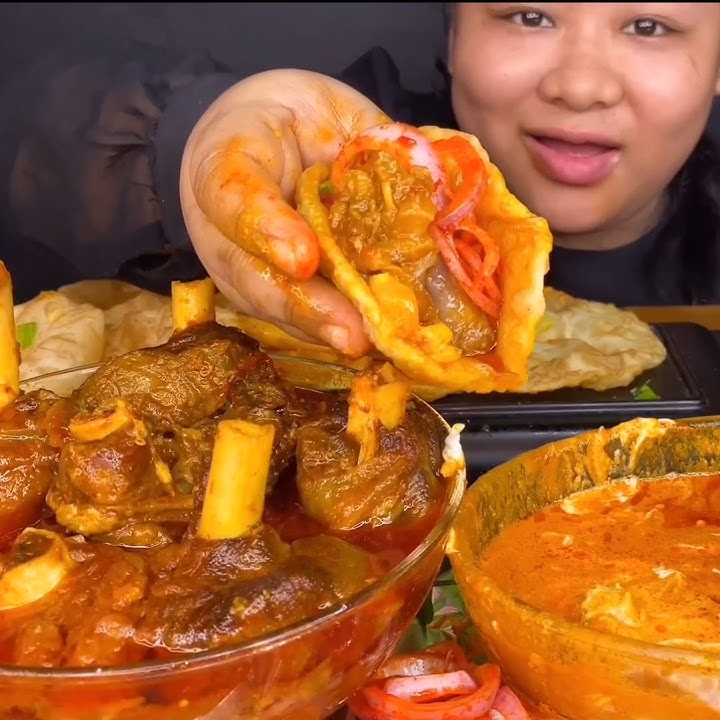 ASMR: EATING SPICY MUTTON CURRY🔥 PURI/LUCHI || #shorts #mukbangn#asmreating #mukbangasmr #asmr