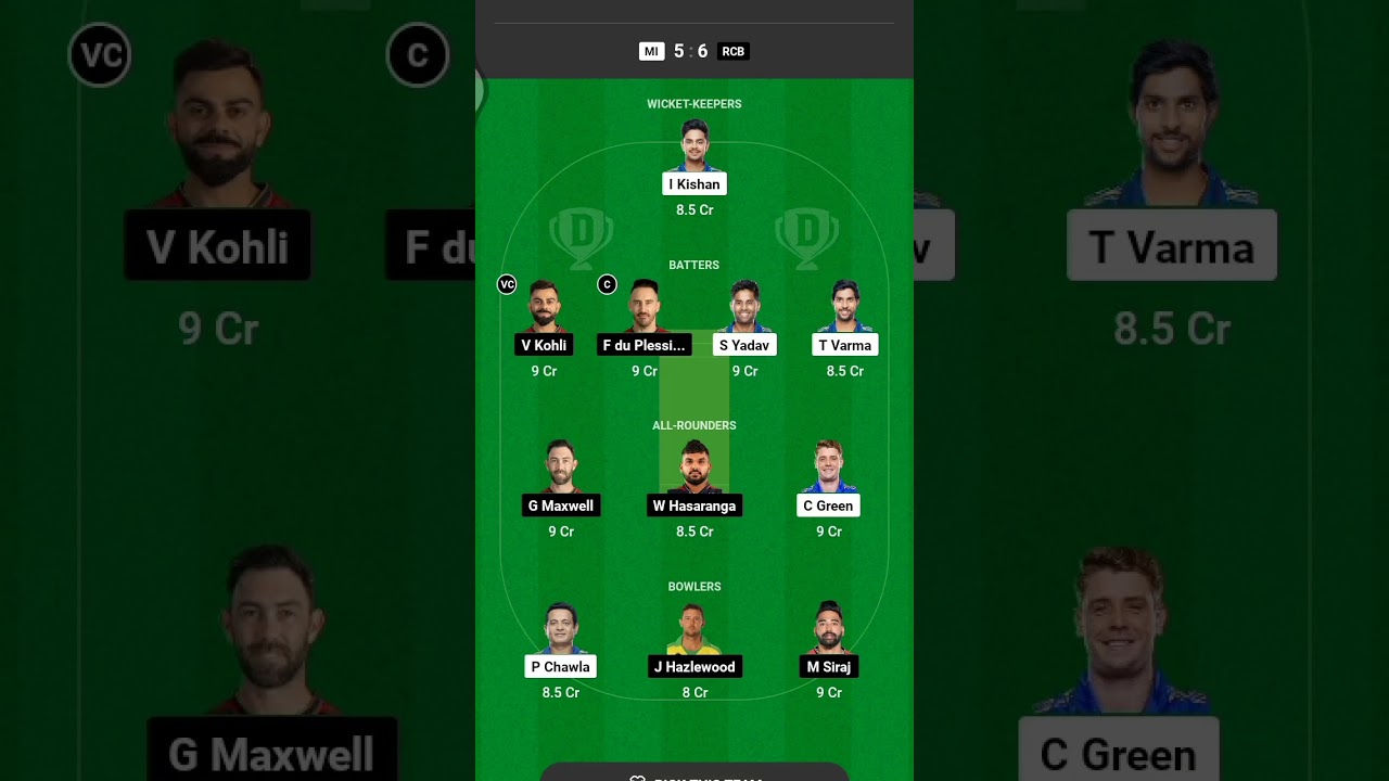 mi vs RCB dream11 prediction || rcb vs mi dream11 || Team | mi vs RCB   | top rank team 