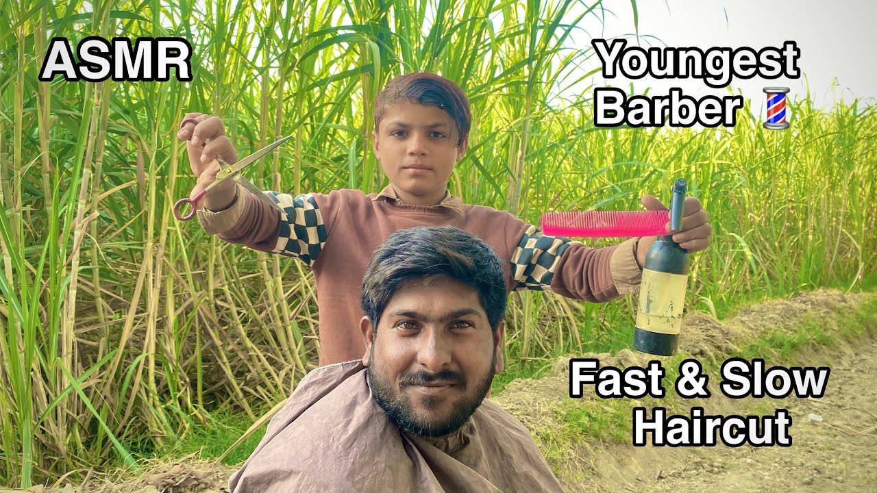 ASMR youngest Barber 💈 In the world  🌍 Fast and Slow Haircut 💇‍♂️ with Scissor✂️ 